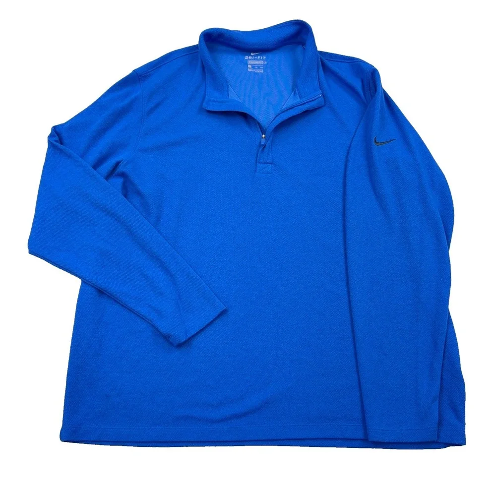Nike Sweater Men XXL 2XL Blue Pullover Quarter Zip Dri Fit Standard Fit Golf